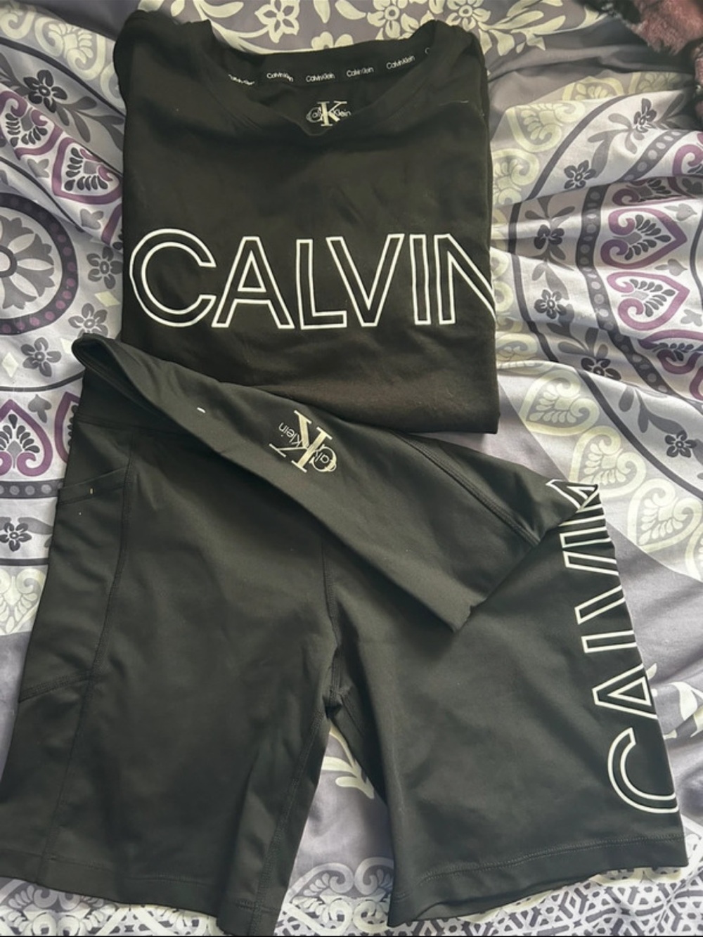 Calvin Klein Black Tee with White Logo Print biker outfit